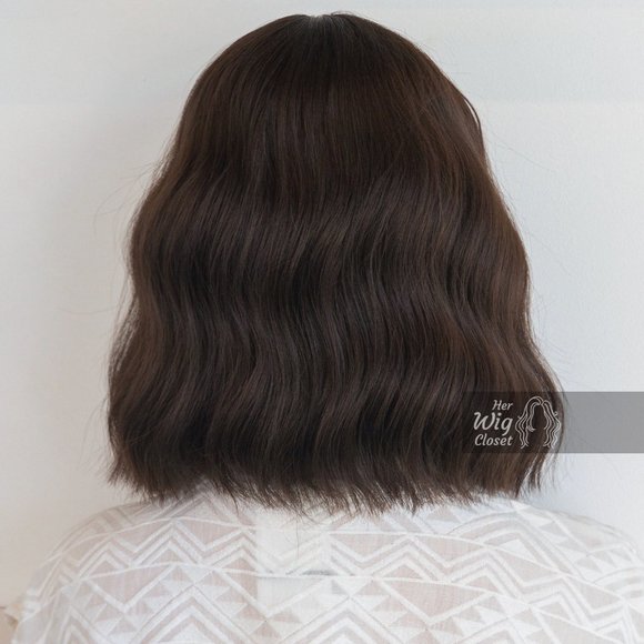 Brunette Medium Brown Wavy Wig with Bangs | Mila